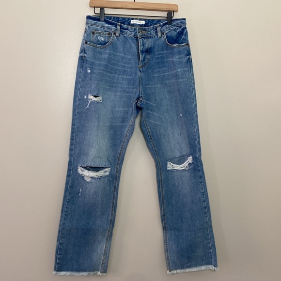 Avec Les Filles Distressed Button Fly Straight Raw Hem Jeans Size 29 - Picture 13 of 13
